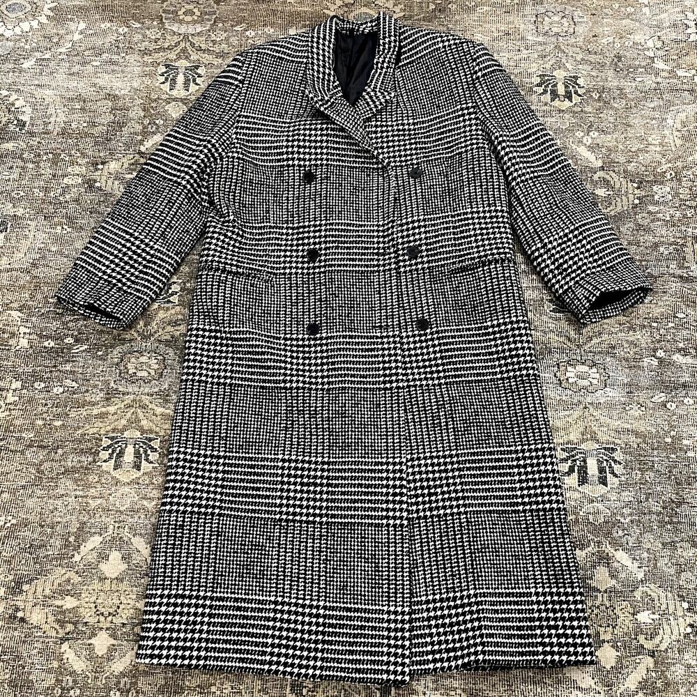 & Other Stories Wool Double Breasted Houndstooth Long Coat Women's Size M